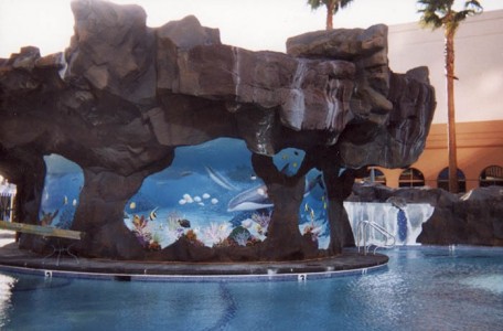 Hand Made Ceramic Tile Mural on Pool Waterfall