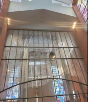 Etched Glass Wall for St. Vincent de Paul Church, Houston Texas